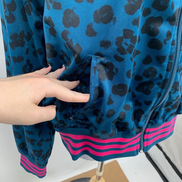 Adidas Track Jacket Women M Medium Leopard Print Full Zip Performance Pocket - Picture 6 of 15
